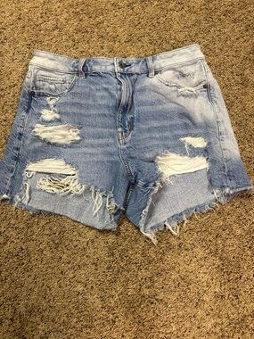 American Eagle High-Rise Distressed Denim Shorts - Light Blue